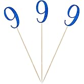 Blue Glitter 9th Birthday Centerpiece Sticks, 12-Pack Number 9 Table Topper Anniversary Party Decorations