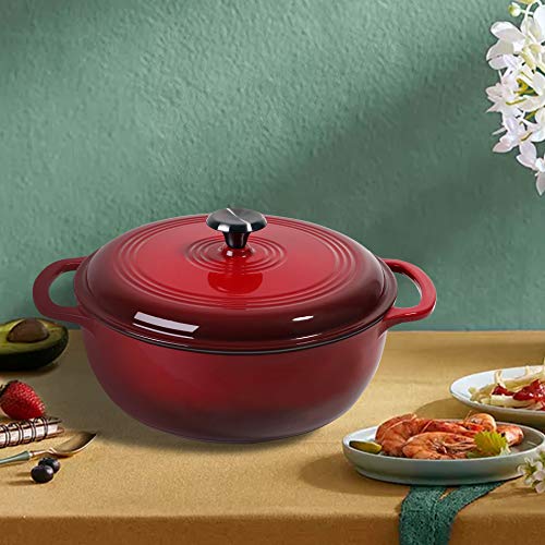 Enameled Cast Iron Covered Dutch Oven, 6Quart,Bread Baking Pot with Lid, RED Pricepulse