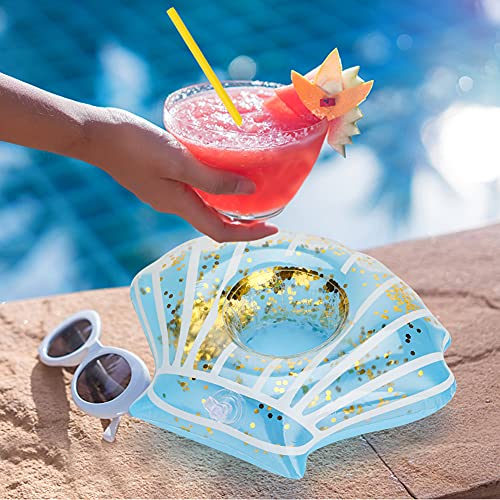 MCPINKY Inflatable Drink Holder, Sparkling Confetti Drink Pool Floats Mermaid Cup Holder Floats Inflatable Rainbow Floating Coasters for Kids Water Fun Toys Bath Toys Shower(6 Pack)