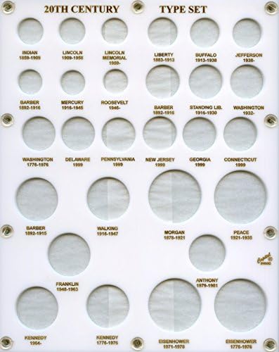 Capital Plastics 8" x 10" Acrylic screw holder "20TH Century Type Set" 28-Coin Holder - White