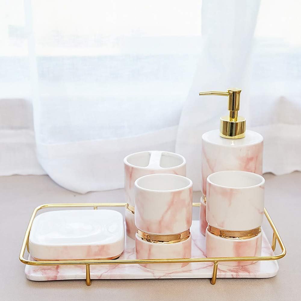 London Boutique Set Bagno 5 Pezzi Rosa – Portaspazzolino, Dispenser, Portasapone E Vassoio Organizer - 3