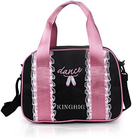 KingBig Girl's Dance Handbag, Waterproof Ballet DanceMessenger Bag Shoulder Bag Latin Dance Tote Duffle Bag Gift for Children and Kids (Pink+Black)