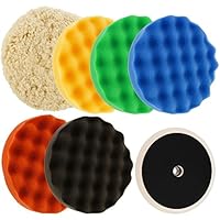 TCP Global Ultimate 6 Pad Buffing and Polishing Kit with 6-8" Pads; 5 Waffle Foam & 1 Wool Grip Pads and a 5/8" Threaded Polisher Grip Backing Plate