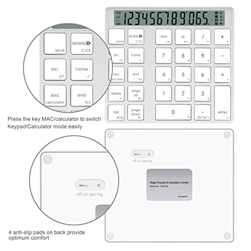 Cateck 2-in-1 Aluminum Bluetooth 28 Keys Wireless Magic Keypad & Calculator for Macs and PCs, Built in Dual Rechargeable Lithium Batteries