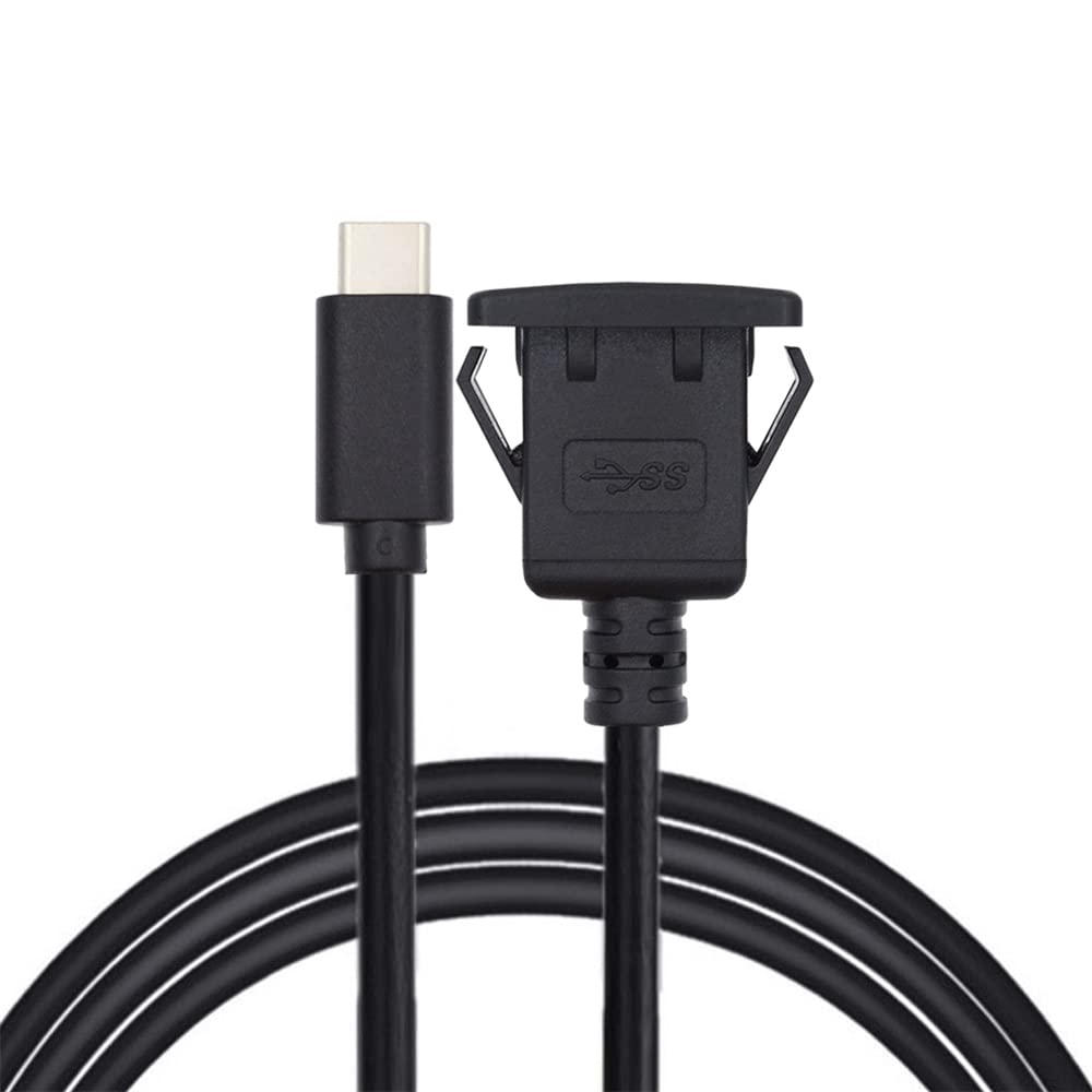 NFHK Waterproof Dustproof USB-C Type-C USB 3.1 10Gbps Extension Flush Car Latch Mount Extension Cable for Dashboard Panel