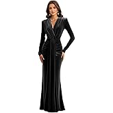 Women’s Long Sleeves Prom Dresses with Tie Mermaid V Neck Velvet Wedding Guest Dress Petite Floor Length Formal Gowns