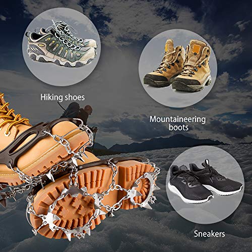 image for Plemo Traction Cleats, Stainless Steel Ice Crampons with 18 Spikes, Ic