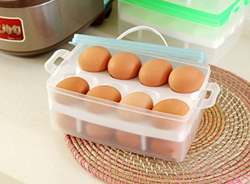 Hxytech Double Layer 24 Eggs Holder Box Covered Egg Dispenser with Handle Refrigerator Storage Container Plastic Box
