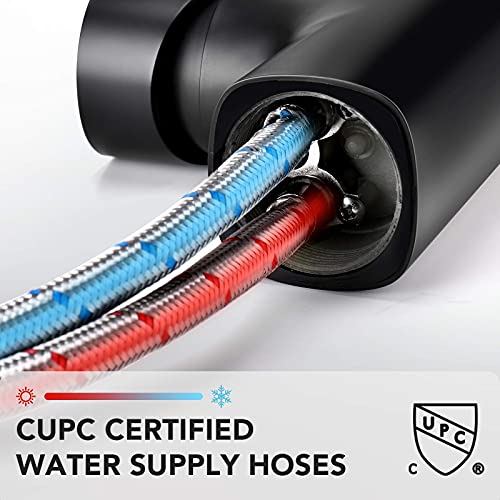 Black Bathroom Faucet - WaterSong Bathroom Sink Faucet, Waterfall Spout Faucet for Bathroom Sink, Matte Black Single Hole Bathroom Faucet, 360° Swivel Spout, RV Modern Bathroom Faucet, 100% Lead-Free