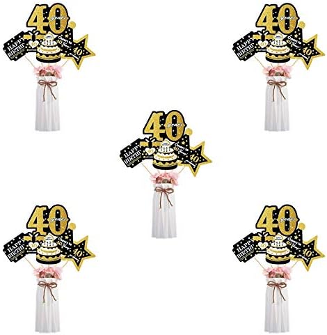 Losuya 24pcs 40th Birthday Party Centerpiece Sticks Golden Glitter Table Toppers Props Party Decorations