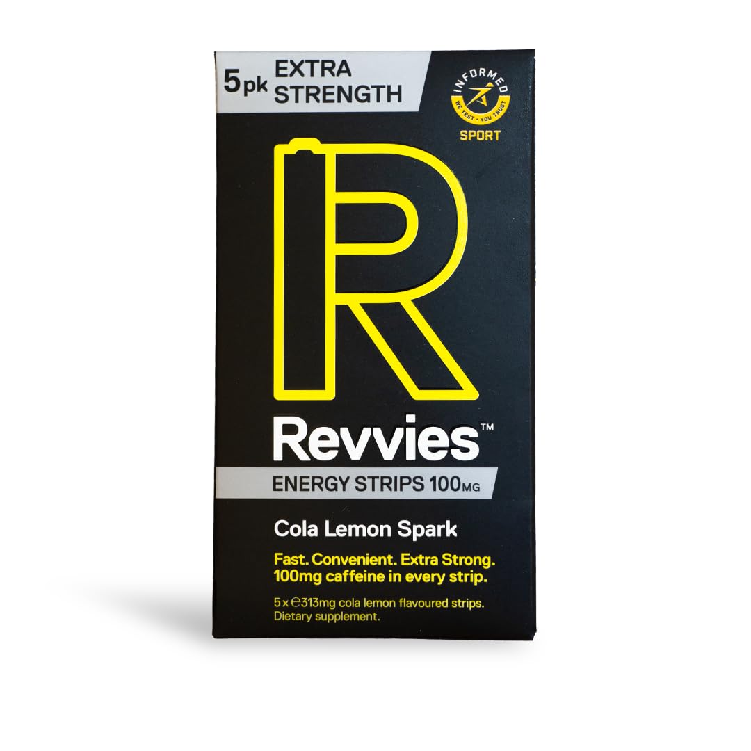 Revvies Extra Strength Energy Strips | 100mg Caffeine Per Strip | Suitable Pro Athlete | Sugar-Free | Less Than 2 Calories | Vegan | Gluten Free (10 x 5Pk, Cola Lemon Spark)