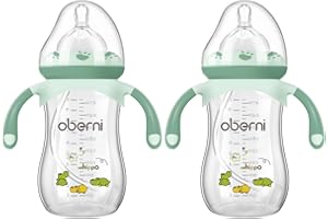 Oberni Anti Colic Baby Bottles with Weighted Straw and Fast Flow Level 4 Nipple for 12Months+ Babies, 270ml/9OZ/Green/2Pack