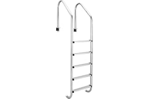 IDEALHOUSE 5 Step Swimming Pool Ladder with Handrails, 304 Stainless Steel Pool Entry Ladder, Heavy Duty Non Slip Pools Steps