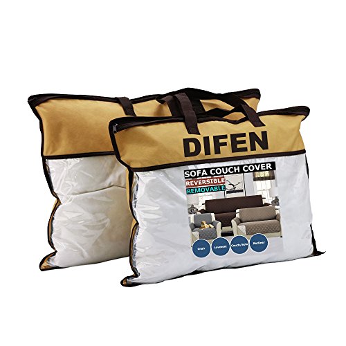 DIFEN Sofa Covers, Slipcovers, Reversible Quilted Furniture Protector, Water Resistant,Improved Anti-Slip Couch Shield with Elastic Straps,Foams,Micro Fabric Pet Cover by