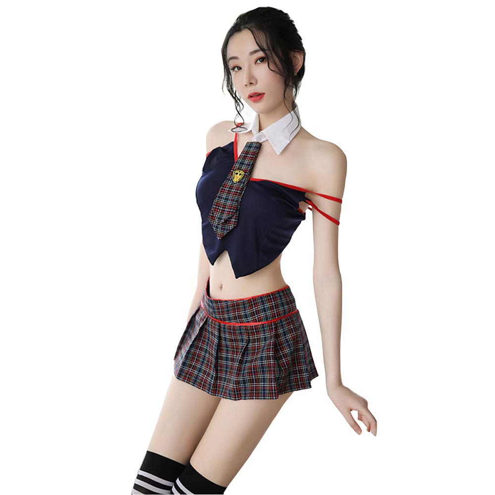 Sexy underwear sexy student Uniform College plaid pleated skirt student Role-playing suit (6901Black)