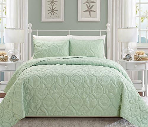 Everrouge Coral 3 Piece Bedspread Set, Lime Queen