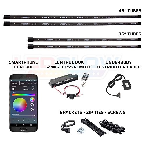 LEDGlow 4pc. Million Color SMD LED Car Underbody Underglow Lighting Kit - Bluetooth-Connected Smartphone App - 252 SMD LEDs - 16 Unique Fully Customizable Lighting Modes