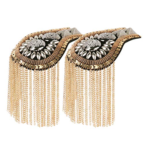 HinLot 1 Pair Fringe Epault Uniform Shoulder Badge Steampunk Costume Accessories (Gold)