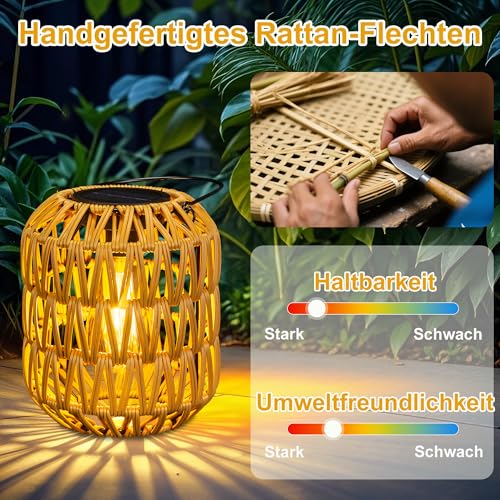 Solar Lantern for Outdoors, Pack of 2, Boho Decorative Outdoor Solar Lanterns, Weatherproof, Rattan Solar Lights for Outdoor Garden, Hanging/Standing for Patio, Garden, Courtyard, Balcony, Decorative