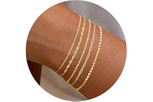 MBW Gold Bracelets for Women Trendy, Dainty 14K Gold Plated Bracelet Stack Beaded Chain Bracelet Set Thin Small Cute Paperclip Bracelets Fashion Waterproof Jewelry Gift Gold Accessories for Women