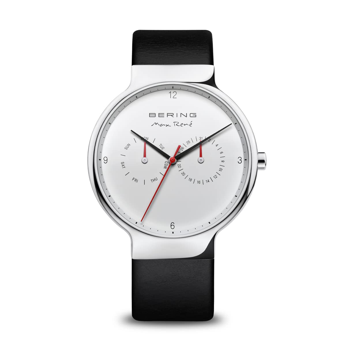 BERING Men Analog Quartz Max René Collection Watch with Calfskin Leather Strap & Sapphire crystal 15542-409, Black/Silver, 42