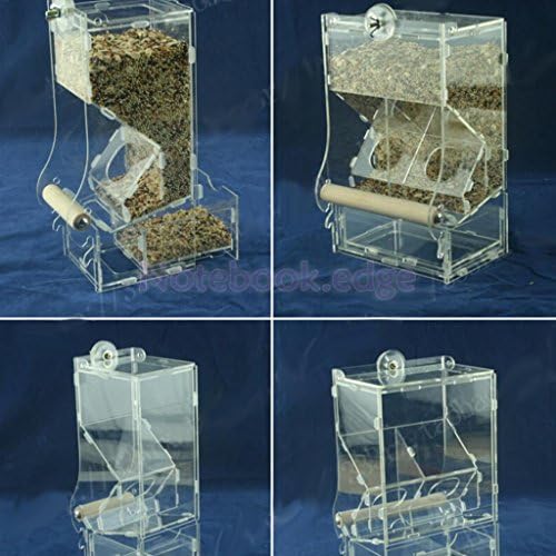 Acrylic Pet Parrot Bird Automatic Tidy Cage Feeder Size Small Single Hopper