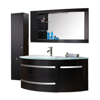 Badmöbel 120 cm Badezimmermöbel Badezimmer Waschtisch Schrank Spiegel Set B.Amba Wasserhähne enthalten 120 cm mod. Black Amba