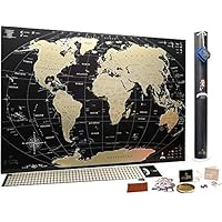 Scratch off map of the World MyMap Black Gold Large Travel map Wall Poster 35x25 Push pin map Includes Pins Tube Flags poster Map Scratch