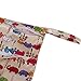 OULII Cartoon Elephant Pattern Washable Reusable Waterproof Zippered Baby Cloth Diaper Nappy Bag Wet Dry Bag Tote with Soft Snap Handle
