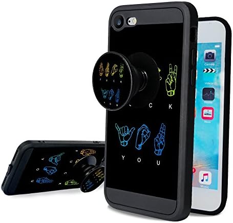 iPhone 7 Case,iPhone 8 Case,Fashion Funny Case with Rotating Pop up Kickstand and Shock Proof Soft TPU Silicone Grips Holder Black Cover Case for Apple iPhone 7/8 Case (4.7 inch) Fuck You