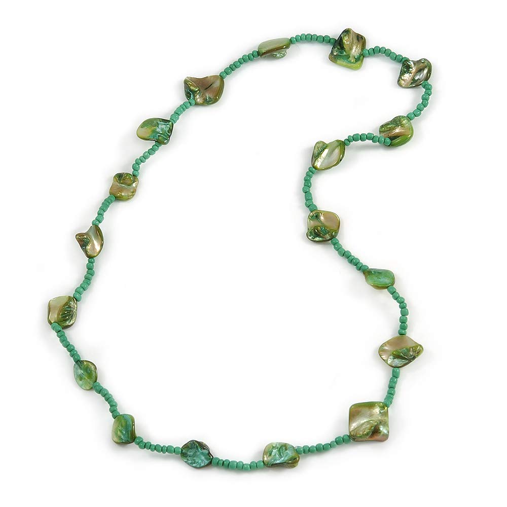 Avalaya Green Sea Shell and Glass Bead Necklace/76cm Long