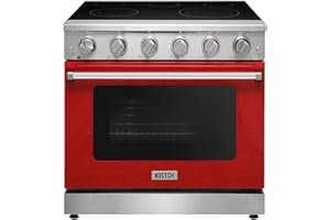 KOSTCH 36 inch Professional Electric Range with 5 Heating Elements Cooktop, 6.0 Cu. Ft. Convection Oven Capacity, Smooth Glass Top, in Stainless Steel, KOS-36RE06H (Red)