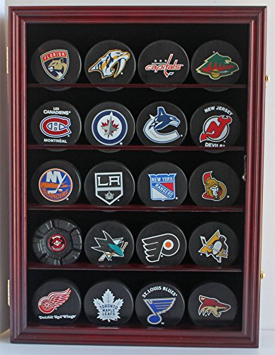 Hockey Puck Display Case Shadow Box Wall Cabinet (Pucks not inlcuded), UV Protection Door