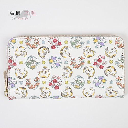 Amazon 浅草文庫革 友禅染 長財布 猫柄 四君子柄 財布 サイフ ラウンドファスナー ラウンドジップ 三毛 ミケ 浅草文庫 シューズ バッグ
