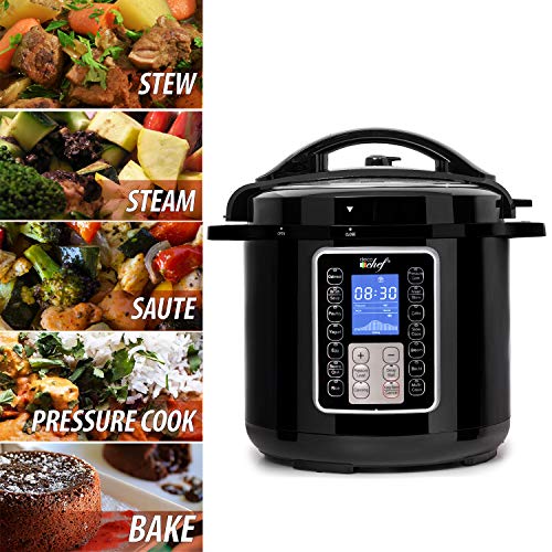 Deco Chef 8 QT 10-in-1 Pressure Cooker Instant Rice, Sauté, Slow Cook, Yogurt, Meats, Deserts, Soups, Stews Includes Recipe Book, Tempered Glass Lid, Mitts, Grill Rack, and Steaming Basket - Thumbnail 6