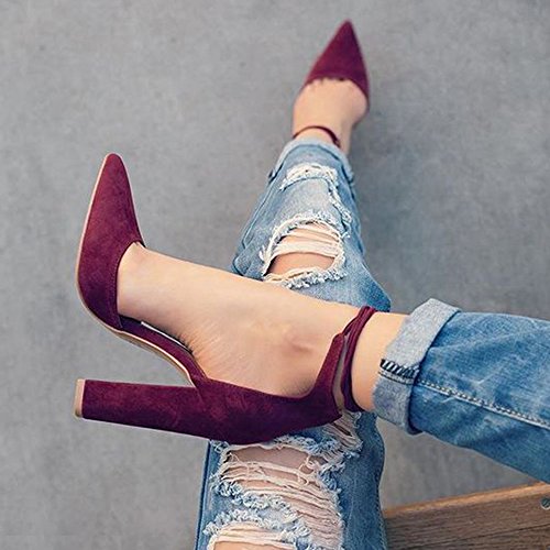 Ferbia Sandals for Women Casual Black Cusp Toe High Heeled Pumps Ankle Strap Shoes by