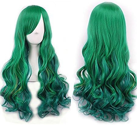 Women/ladies 70cm Pretty Long Curly Hair Cosplay/costume/anime/party/bang Full Sexy Wig (Dark Green)