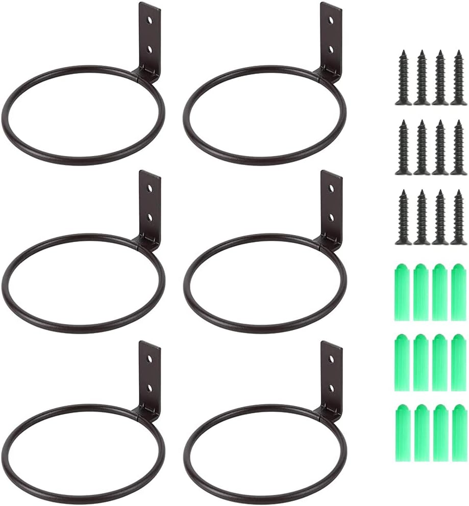 Outdoor Hanging Brackets - Sivya 6 Pack 4in Flower Pot Holder Ring Wall Mounted Metal Planter Hooks Hangers Wall Bracket