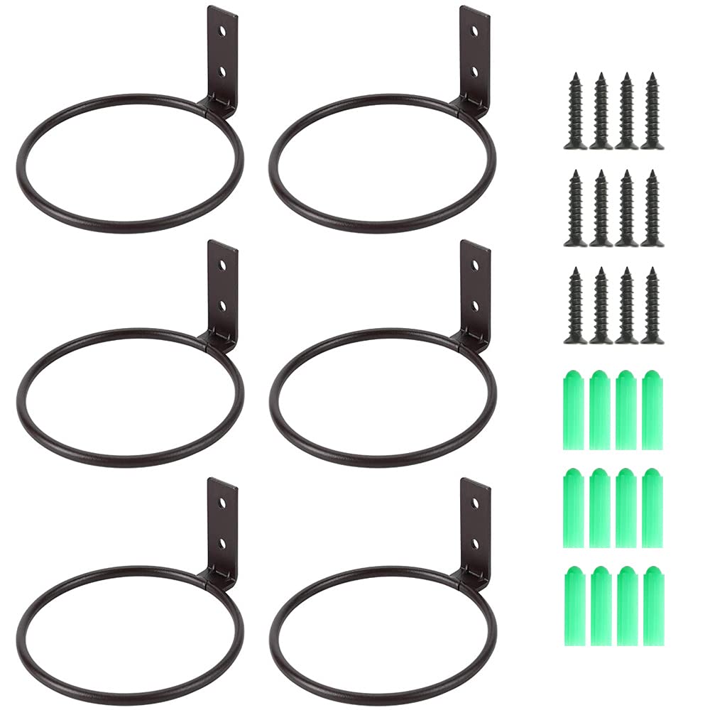 Sivya 6 Pack 4in Flower Pot Holder Ring Wall Mounted Metal Planter Hooks Hangers Wall Bracket