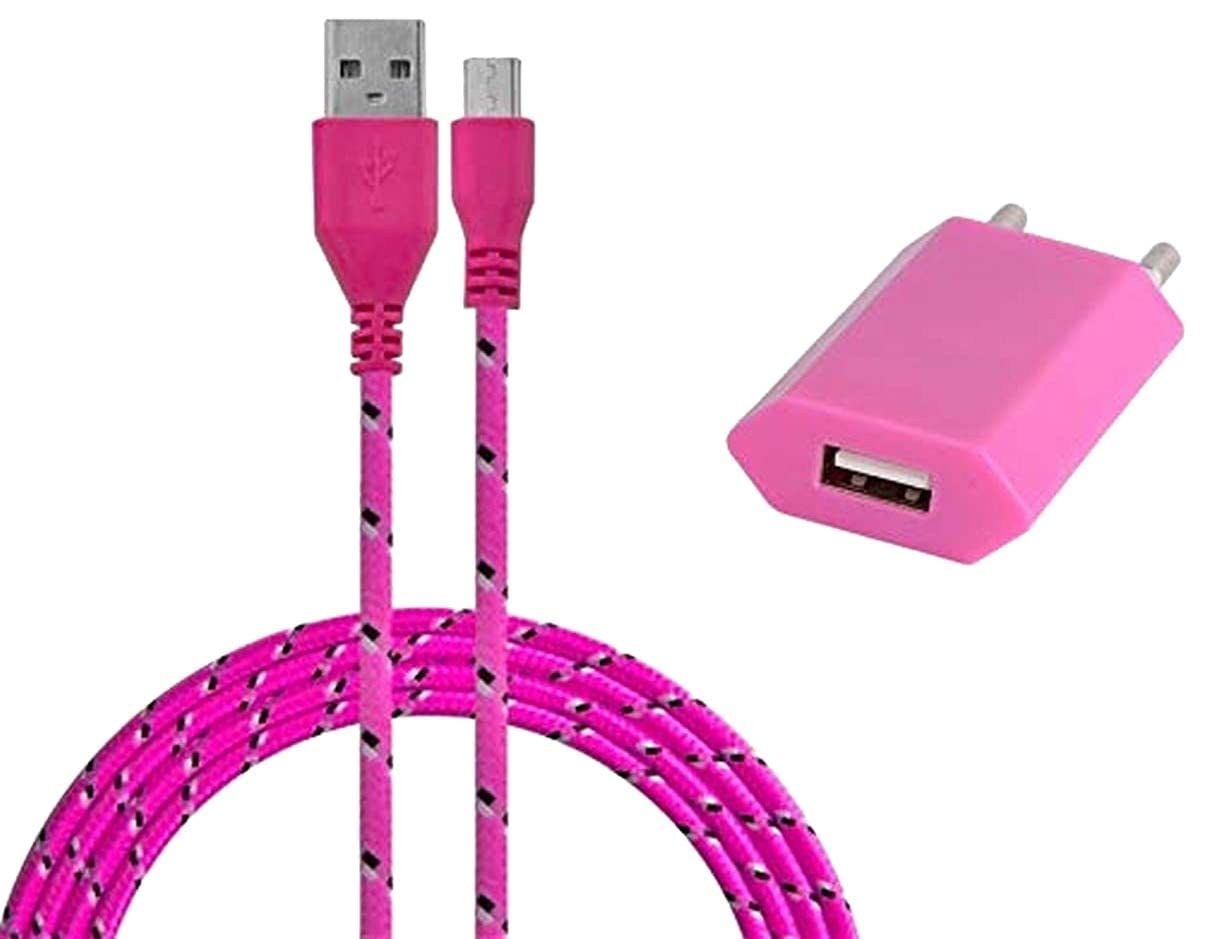 Shot Case Charger Pack for Motorola Moto E5 Play Micro USB (3 M Braided Cable Charger + USB Plug) Android Wall Charger (Candy Pink)