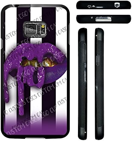 (Galaxy s7 VII) EGO CUSTOM CASES Purple Lipstick Drip on Black and White Striped Background TPU Rubber Silicone Phone Case
