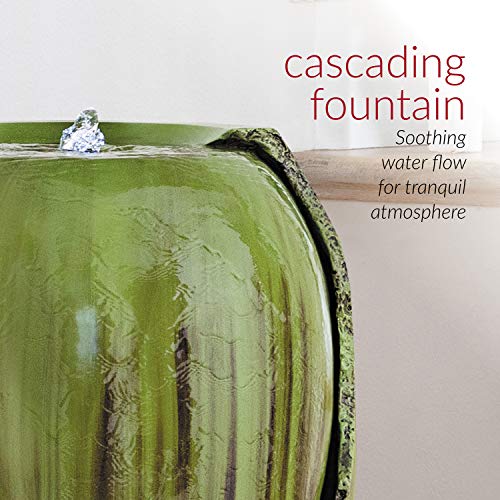 Alpine Corporation 33" Tall Water Jar Fountain with LED Light, Green