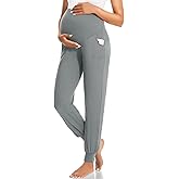 HIGHDAYS Maternity Pants with Pockets, Over Belly Maternity Leggings, Thick Pregnancy Joggers Sweatpants for Active Workout
