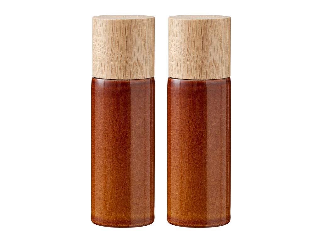 BITZ Salt and Pepper Mill Set of 2 6.5" Tall Stoneware Spice Mill (Salt Mill + Pepper Mill) Amber