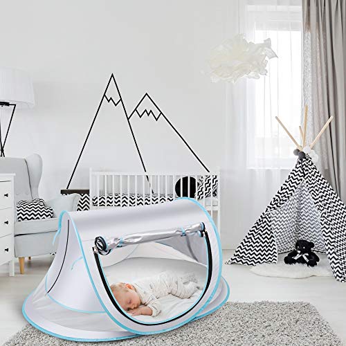 SUNBA YOUTH Baby Tent, Portable Baby Travel Bed, UPF 50+ Sun Shelters for Infant, Pop Up Beach Tent, Baby Travel Crib with Mosquito Net, Sun Shade ... (Gray)