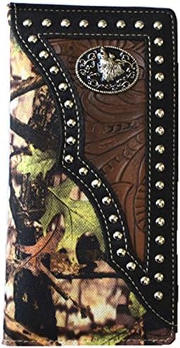 Wolf Men Wallet Western Bifold Check Book Style W011-39 Camo Black