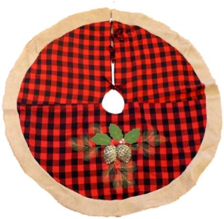 Trimmery Red Tartan Plaid Christmas Tree Skirt Glitter Pinecone Xmas Holiday