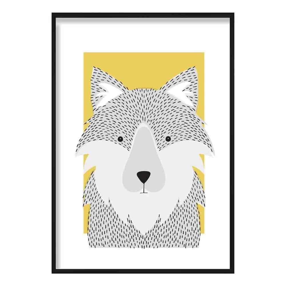 Artze Wall Art Wolf Sketch Style Nursery Poster, 50 cm Width x 70 cm Height, Yellow