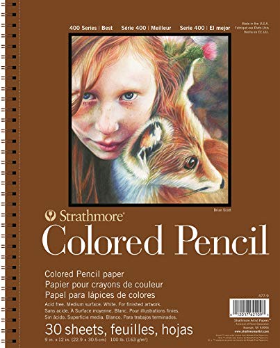 Strathmore 10014430 400 Series Colored Pencil Pad, Wire Bound, 9" x 12", 30 Sheets
