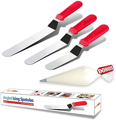 Cake Decorating Spatula from KitchWhiz, The ONLY Professional icing spatula set including 6",8",10" TOP Quality Stainless Cake Spatulas. Perfect Cake Decorating Supplies with Bonus of 10 Pastry Bag